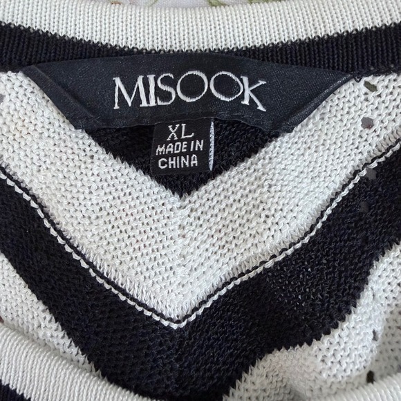 Misook Black White Chevron Zig Zag open Knit Sleeveless Maxi Dress XL Scoop Neck - Picture 5 of 7